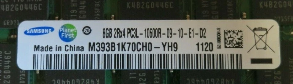 Samsung M393B1K70CH0-YH9 8GB 2Rx4 PC3-10600 DDR3 ECC 240P CL9 RDIMM Memory - Image 2 of 2