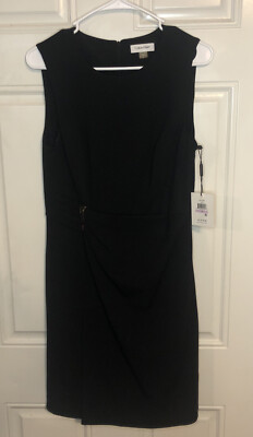 CALVIN KLEIN NEW NWT Size Black Seamed Scuba Crepe Sheath Dress $134 Msrp 