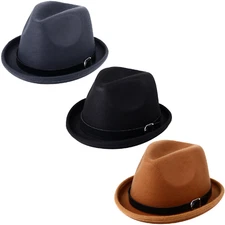 Men's Classic Felt Pork Pie Hat Porkpie Fedora with Leather Band Panama Trilby