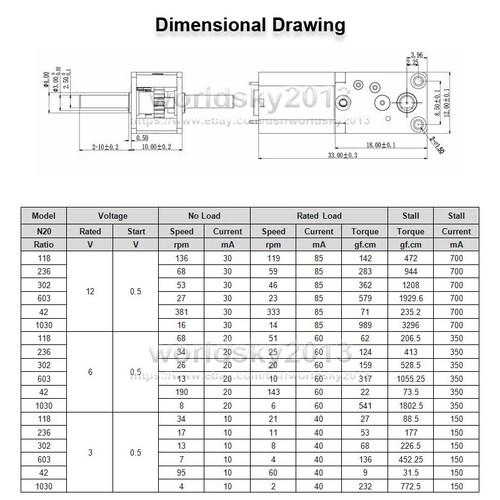 1x N20 DC3V 6V 12V doble eje en D caja de cambios completamente metálica motor de engranaje de reducción de velocidad - Imagen 4 de 8