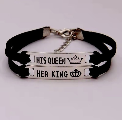 2x Her King & His Queen Partner Armband Geschenk Paar Couple Liebe Kette Gravur - Bild 2 von 6