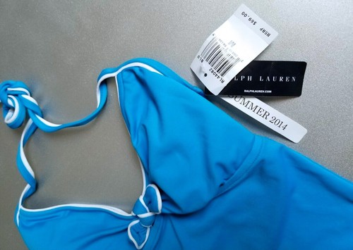 $69 RALPH LAUREN WOMENS SKY BLUE TIE-BACK BIKINI SWIM TOP WITH PADDED BRA  SZ:M - Picture 2 of 6