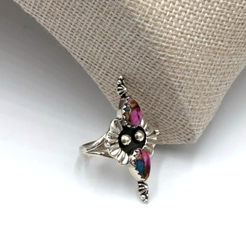 New Old Stock Indianer Kingman rosa Dahlie Türkis Sterlingsilber Ring - Bild 2 von 9