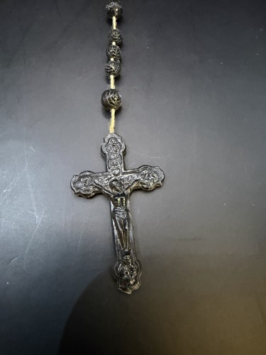 Menge 2 Vintage Katholische Rosenkränze - Holz & Schwarze Perlen Kruzifix Kreuze - Bild 4 von 5