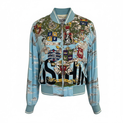 Moschino Jeans Silk Bomber Jacket 90s Vintage Cloud Crest Print IT 44 Rare AU10