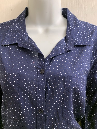 NEU MIT ETIKETT LIZ CLAIBORNE 100 % BAUMWOLLE MARINEBLAU GEPUNKTET LANGARM GEKNÖPFT B; BLUSE GRÖSSE LG - Bild 2 von 5