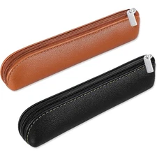 Leather Pencil Case Small Pencil Pouch Portable Zipper Bag Cute Slim Makeup Bag