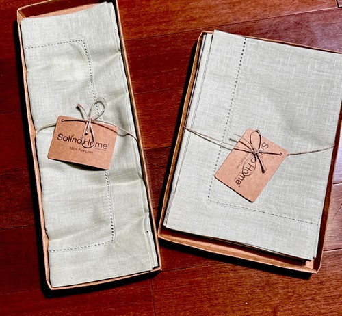 8pc Solino Home Hemstitch 4 Napkins 4 Placemats Pure Linen Sage Green NEW - Picture 2 of 3