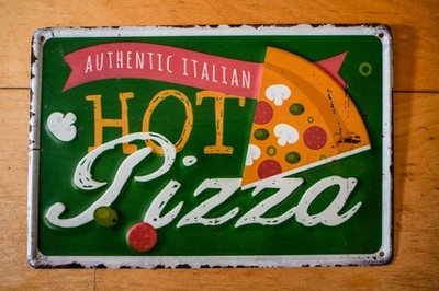 authentic italian hot Pizza geprägtes Blechschild geöffnet Türschild Pizzeria