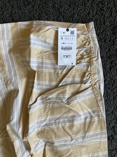 Zara Co-Ord Set Midirock Bluse S/36 beige grau 2461/540 Streifen Raffung asymm. - Bild 19 von 24