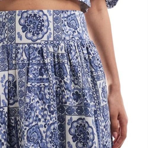 Abercrombie & Fitch | Popeline Blue Tile Long A-Line Blue Maxirock Damen XLT - Bild 2 von 9