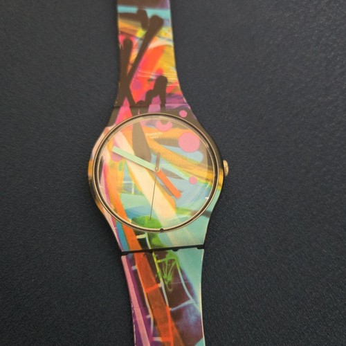 Swatch CITY WALLS Graffiti Wristwatch ORANGE PUSHER Mista 83 Unique Style Used - Picture 9 of 12