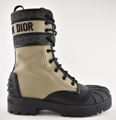 Dior D-Major Black Taupe Logo Military Combat Lace Up Tie Ankle