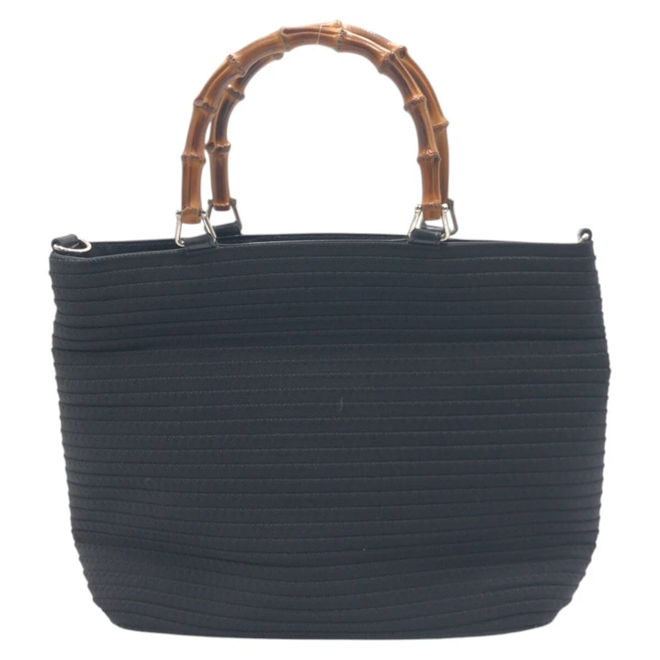 Отличное состояние GUCCI бамбука черный полиэстер 000 1998 Дамская сумка сумка с короткими ручками женщин - Изображение 2 из 4