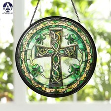 St. Patrick  s Day Celtic Cross Stained Glass Suncatcher Irish Shamrock Gift