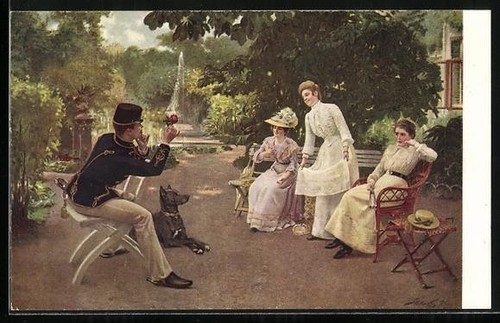 Ansichtskarte Der moderne Paris, Mann mit einer Dogge und Rose in der Hand