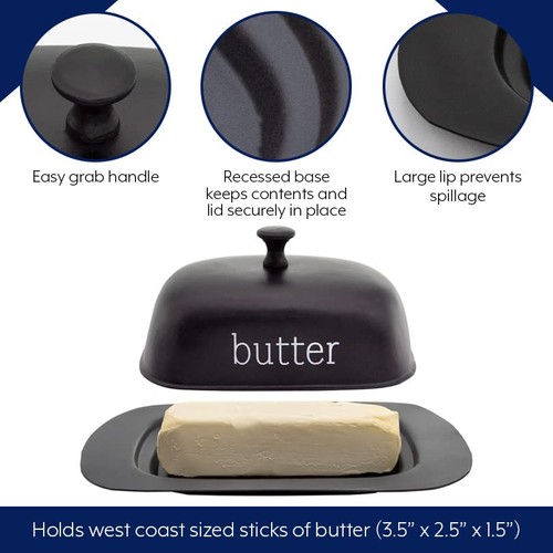 Design Enamelware Black Butter Dish, Modern Farmhouse Style Enamelware Butter - Picture 3 of 9