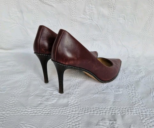 Coach "Smith Beadchain" Womens Maroon Pointed Toe Leather Pump Heels~UK 6/US 9B. - Picture 7 of 17