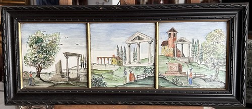 Vecchio dipinto su ceramica con cornice nera - paesaggio - Foto 7 di 8