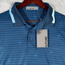 G/Fore Polo Shirt Mens XL Blue Deep Sea Striped Performance Golf Script