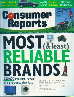 #ad 2007 Consumer Reports Magazine: Most amp; Least Reliable Brands $3.50