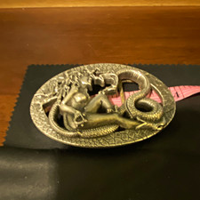 Gold Metal Western Belt Buckle Mermaid & Snake Animal Theme Fits 1.5 in