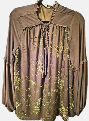 My Danielle Women's XL Regular Green Floral Chiffon High Neck Tie Blouse