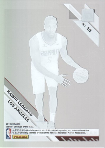 2019-20 Clearly Donruss Basketball #18 Kawhi Leonard - Picture 2 of 2