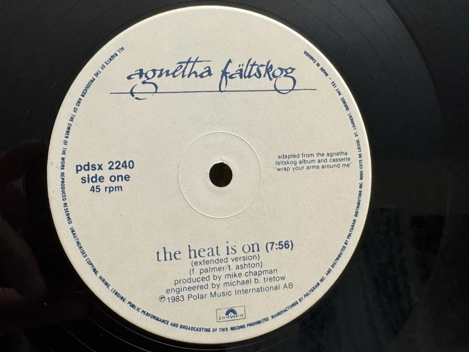 AGNETHA FALTSKOG ABBA THE HEAT IS ON" "WRAP YOUR ARMS AROUND ME" CANADA 12" EX+ - Image 2 of 3