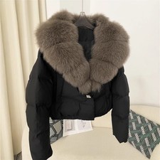 Piumino donna corto invernale caldo oversize vera pelliccia di volpe collo spesso cappotto
