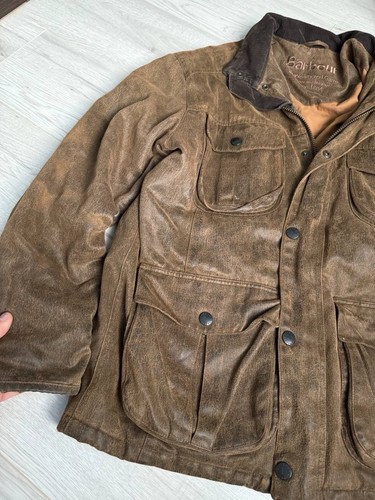 Vintage Barbour Leather Jacket Distressed Large - Picture 3 of 9