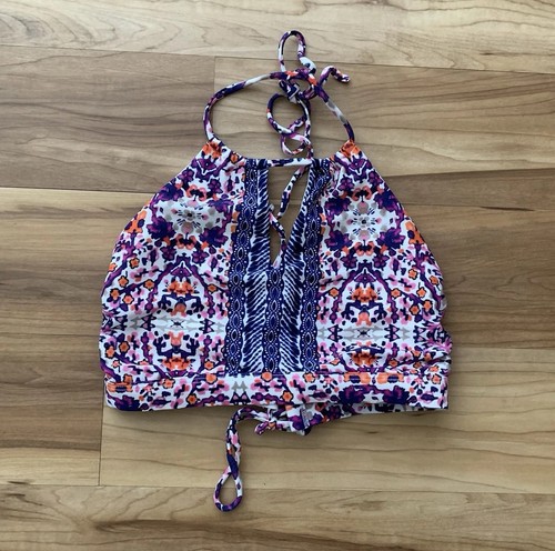 Athleta Ipanema hochgeschlossen Neckholder Bikini Oberteil Medium Schwimmen Reisen Blumen bunt