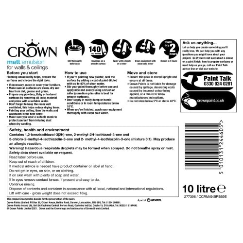 CROWN Matt Emulsion Pure Brilliant White 10 Liter - Bild 5 von 5