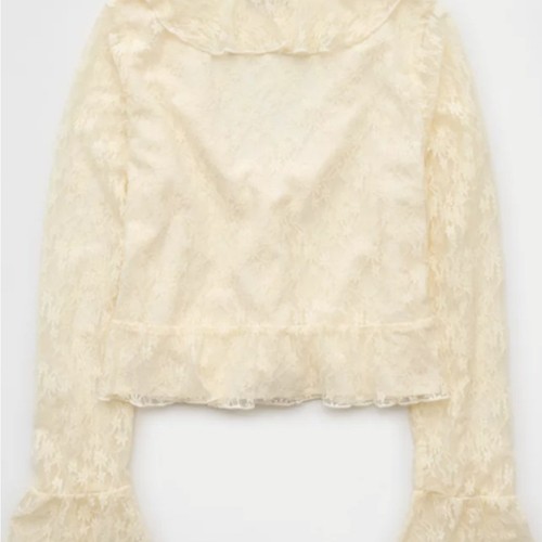 American Eagle Lace Bell Sleeve Ruffle Top Sheer Sleeve Large NWT Peasant - Picture 5 of 5