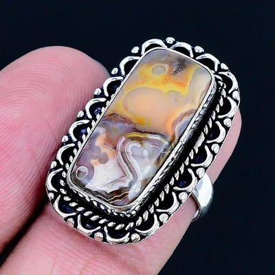 Laguna Lace Agate 925 Silver Plated Handmade Ring of US Size 7 - image 1 of 3
