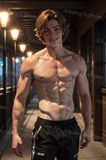 Male Model Photo Print Muscular Handsome Jock Shirtless Hunk Abs -TT318