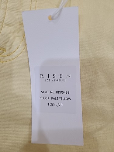 Risen Jeans High Rise Slit Flare gelb Denim ausgefranster Saum Glockenboden Stretch 9/29 - Bild 4 von 12