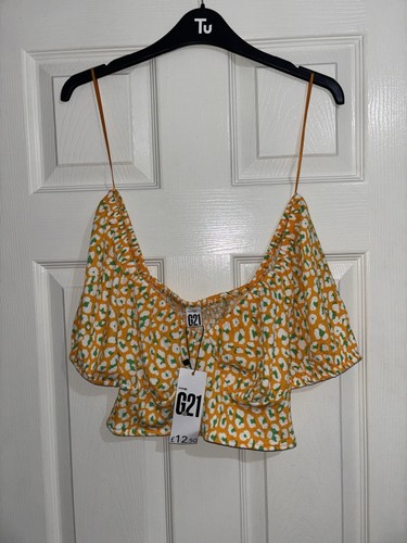 Women’s G21 George Asda Bright Orange Floral Patterned Summer Crop Top UK Size 8 - Picture 2 of 6