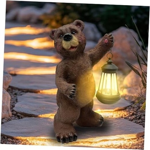Solar Lantern Garden Statues Decor, Outdoor Bear Figurine Lights for Yard - Picture 1 of 8