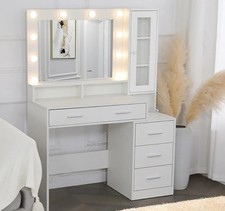 Dressing Table 5 Drawer Makeup Desk Dresser w/Mirror and Lights Bedroom 2 Colors