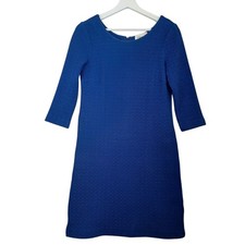 Ganni Royal Blue Textured Matelasse Shift Dress 3/4 Sleeve Exposed Zip XS