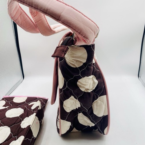 Belvah Pink Large Polka Dot on Brown Print Quilted 3 PC Diaper Bag Set 16x10x5 - Picture 5 of 9