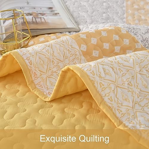 Quilt Size, Bohemian Stripe Quilt Sets 3 Pieces Boho Quilted Queen Yellow - Picture 8 of 8
