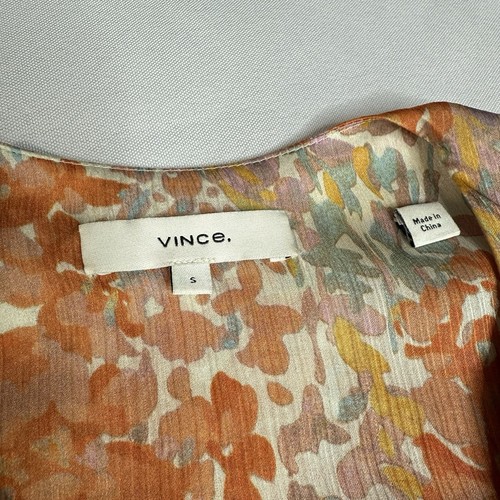 Vince S Women Floral Garden Shirred Watercolor 100% Silk Lightweight Flowy - Picture 4 of 9