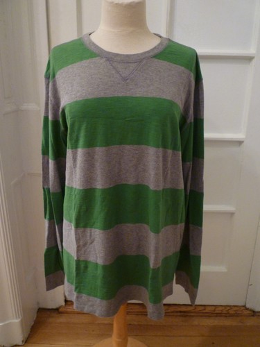 NWT: Men's GAP Green & Gray Rugby Stripe Long Sleeve Cotton Shirt, Size XL - 第 1/5 張圖片