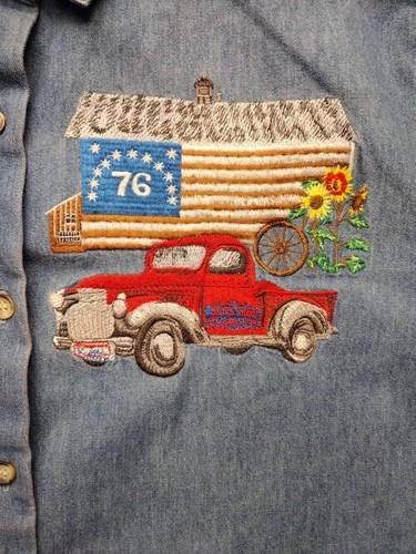 VTG USA Flag Sunflowers Red Ridge Mountain Shirt Embroidery Womens Shirt Large - Picture 6 of 10