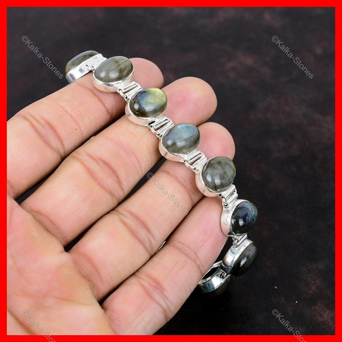 Valentines Sale 925 Silver Oval Labradorite Gemstone New Chain Daughter Bracelet - Picture 5 of 6