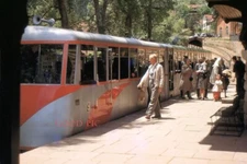 #J35-Vintage 35mm Slide Photo- Man by Tram- Red Kodachrome 1950