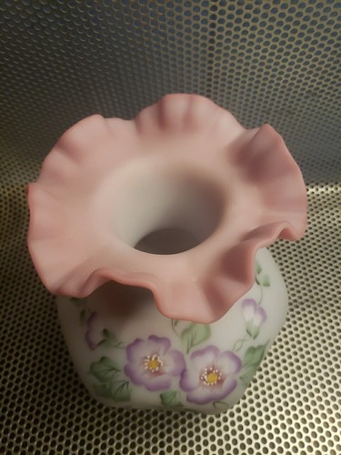 Fenton Stacy Williams Kunstglas Bermese Vase handbemalt Blumen - Bild 2 von 4