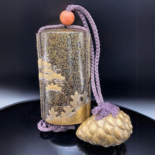 Top-quality Inro Netsuke -Maki-e Waterfall Heron Japan Traditional Crafts w/Box - Picture 2 of 11